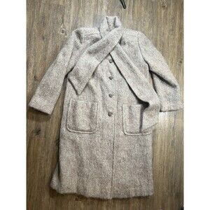 Vintage 80s 90s Oversized Mohair Trench Coat ILGWU Union Made USA Beige L/XL